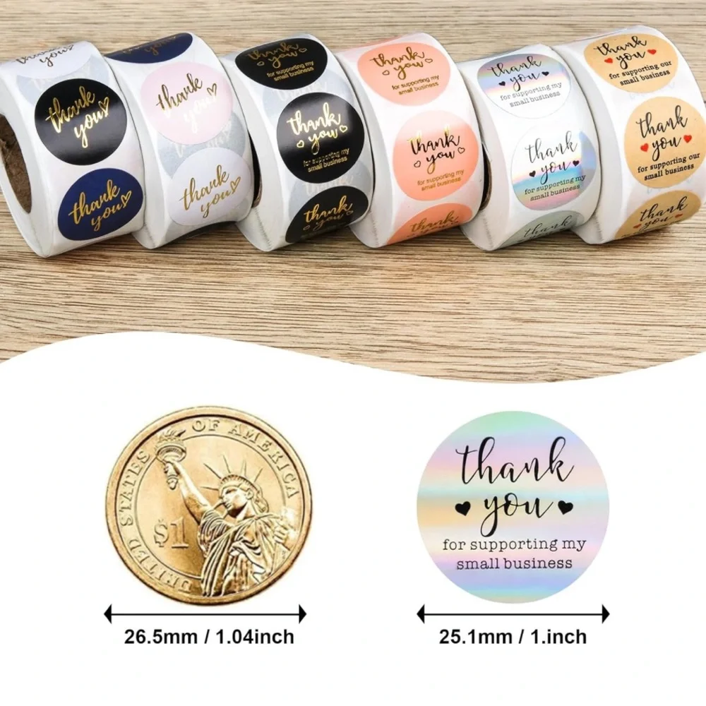Thank you stickers 500 pcs per roll (1” diameter) for your small business